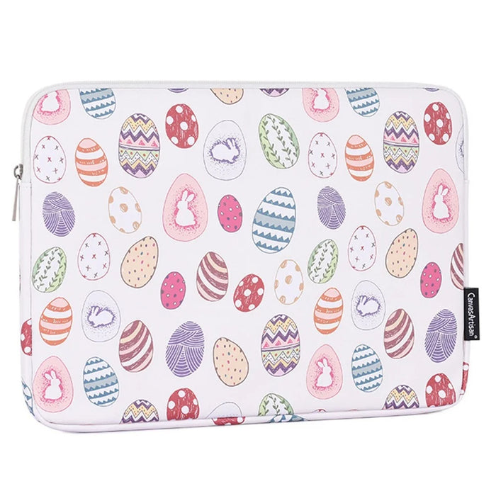 CANVASARTISAN G52-T0111 2Pcs/Set 12-inch Shockproof Liner Notebook Zipper Bag with Small Bag Easter Bunny and Eggs Pattern PU Laptop Sleeve - 3