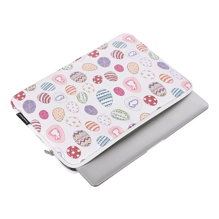 CANVASARTISAN G52-T0111 2Pcs/Set 12-inch Shockproof Liner Notebook Zipper Bag with Small Bag Easter Bunny and Eggs Pattern PU Laptop Sleeve - 4