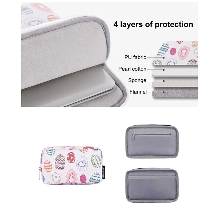 CANVASARTISAN G52-T0111 2Pcs/Set 12-inch Shockproof Liner Notebook Zipper Bag with Small Bag Easter Bunny and Eggs Pattern PU Laptop Sleeve - 6