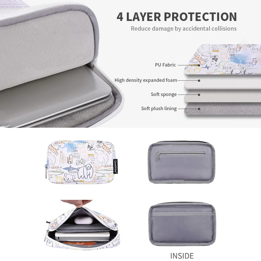 CANVASARTISAN G50-T0111 11-inch PU Notebook Sleeve Cartoon Animal Pattern Laptop Zipper Bag + Small Bag Set - 3
