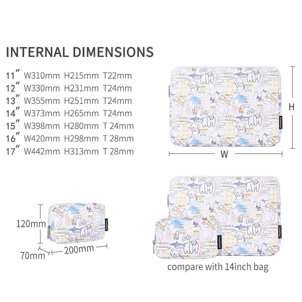 CANVASARTISAN G50-T0111 11-inch PU Notebook Sleeve Cartoon Animal Pattern Laptop Zipper Bag + Small Bag Set - 4