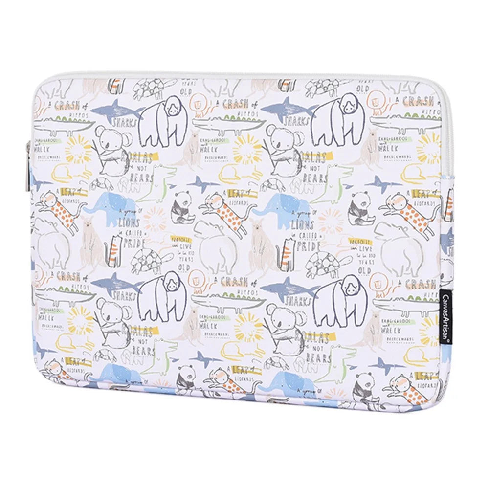 CANVASARTISAN G50-T0111 11-inch PU Notebook Sleeve Cartoon Animal Pattern Laptop Zipper Bag + Small Bag Set - 5