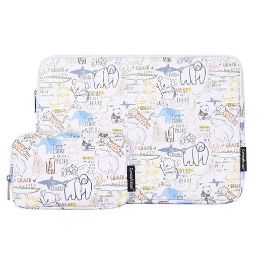 CANVASARTISAN G50-T0111 12-inch Cartoon Animal Pattern Laptop Sleeve PU Carrying Bag + Small Bag Set - 1