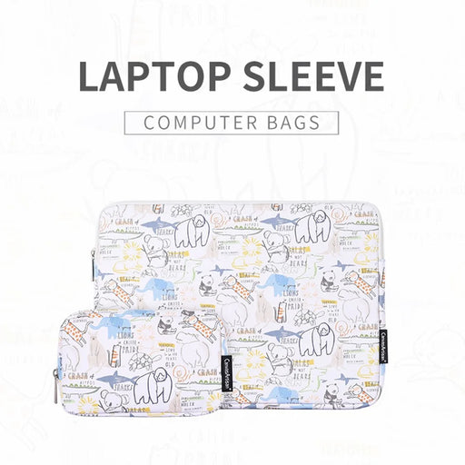 CANVASARTISAN G50-T0111 12-inch Cartoon Animal Pattern Laptop Sleeve PU Carrying Bag + Small Bag Set - 2