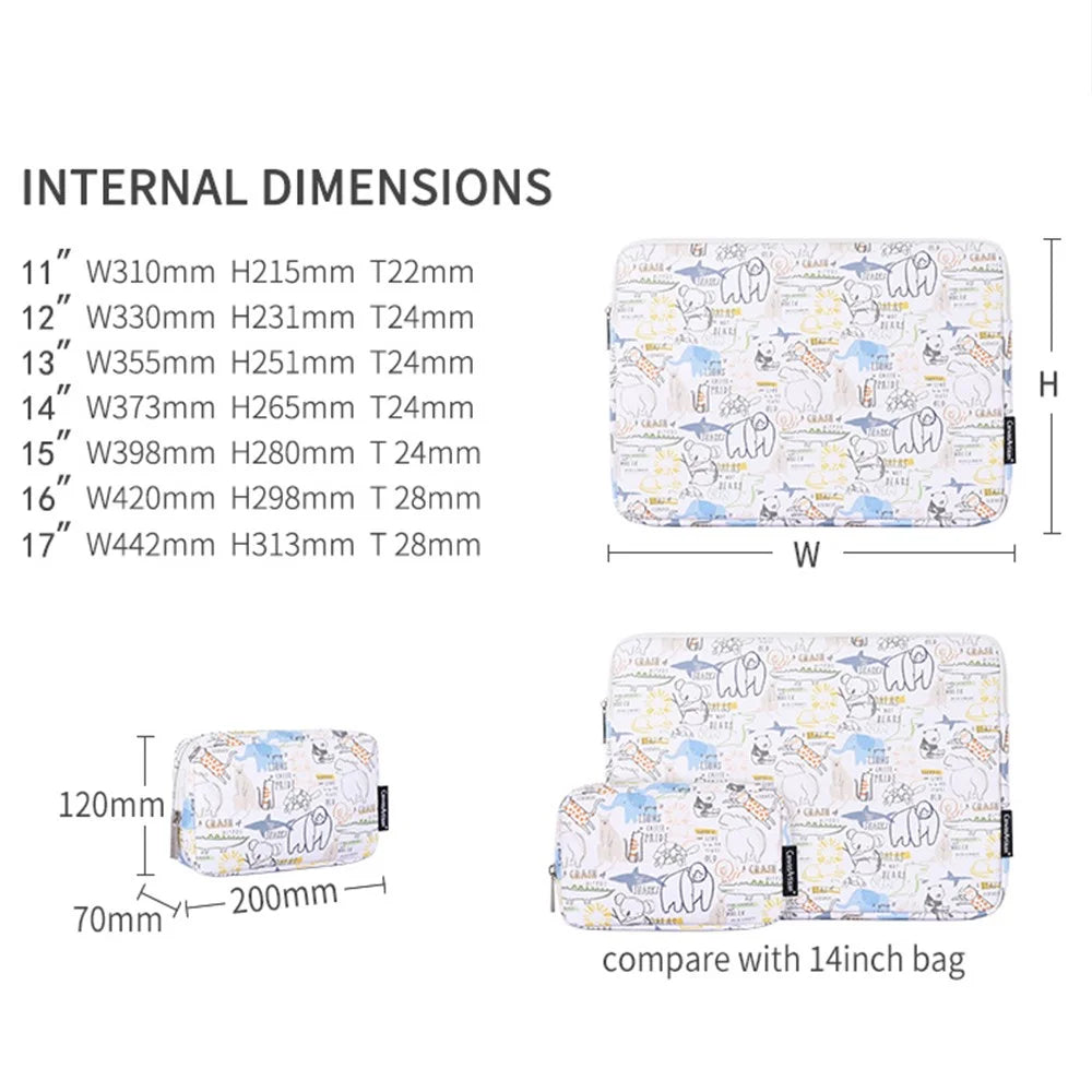 CANVASARTISAN G50-T0111 12-inch Cartoon Animal Pattern Laptop Sleeve PU Carrying Bag + Small Bag Set - 4