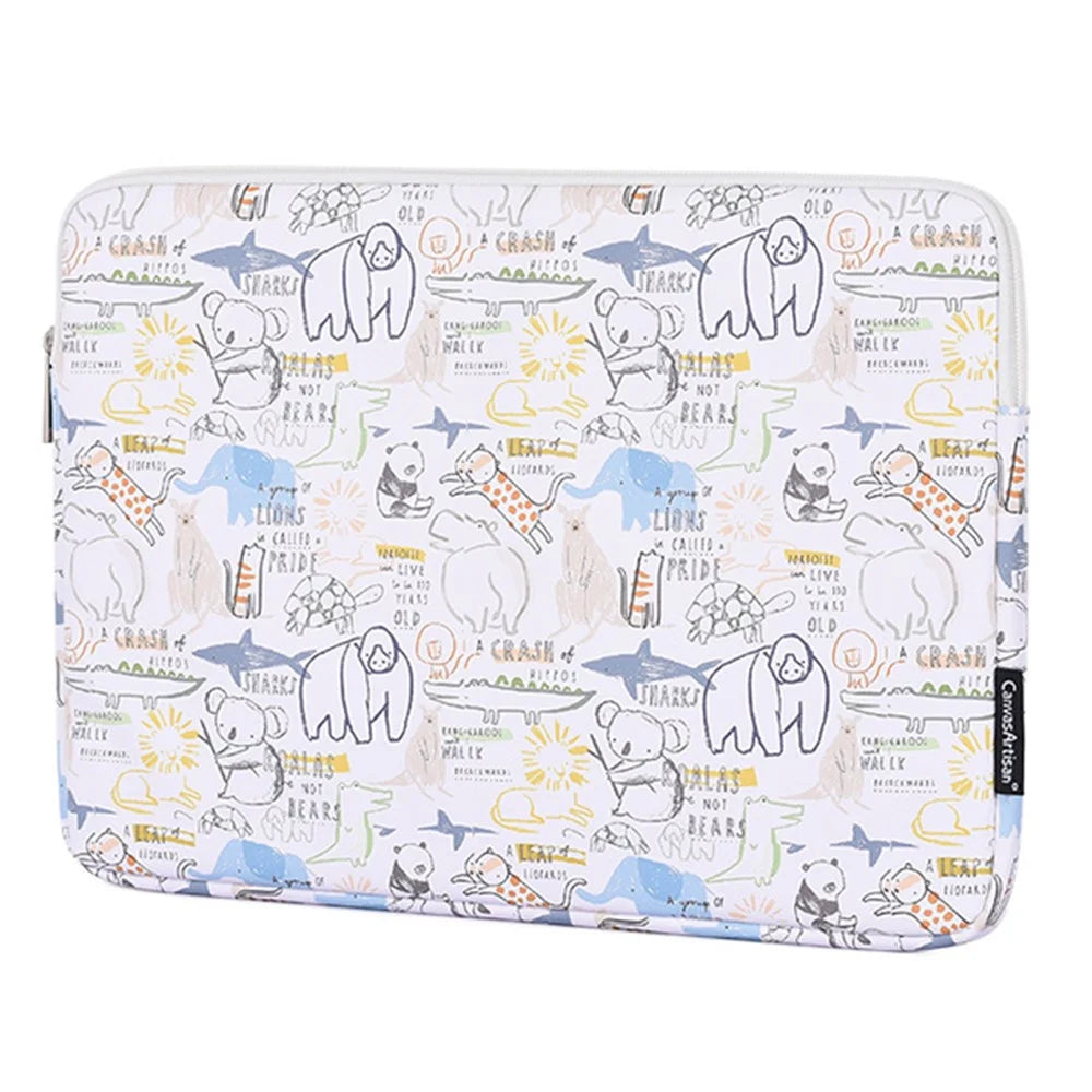 CANVASARTISAN G50-T0111 12-inch Cartoon Animal Pattern Laptop Sleeve PU Carrying Bag + Small Bag Set - 5