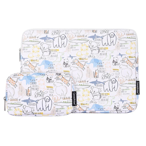 CANVASARTISAN G50-T0111 Cartoon Animal Pattern 14-inch Laptop Sleeve Portable PU Carrying Bag + Small Bag Set - 1