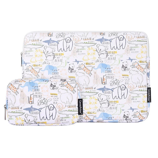 CANVASARTISAN G50-T0111 Cartoon Animal Pattern 14-inch Laptop Sleeve Portable PU Carrying Bag + Small Bag Set - 1
