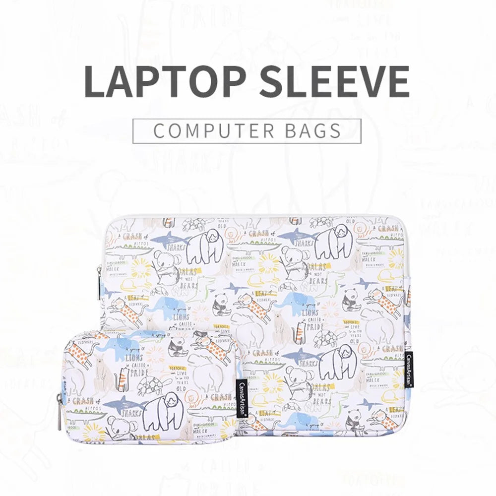 CANVASARTISAN G50-T0111 15-inch Laptop Sleeve PU Protective Case Cartoon Animal Pattern Carrying Bag + Small Bag Set - 2