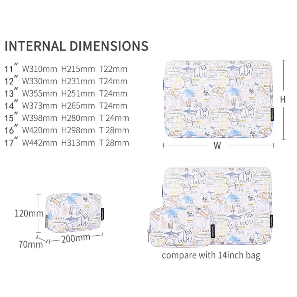 CANVASARTISAN G50-T0111 15-inch Laptop Sleeve PU Protective Case Cartoon Animal Pattern Carrying Bag + Small Bag Set - 4