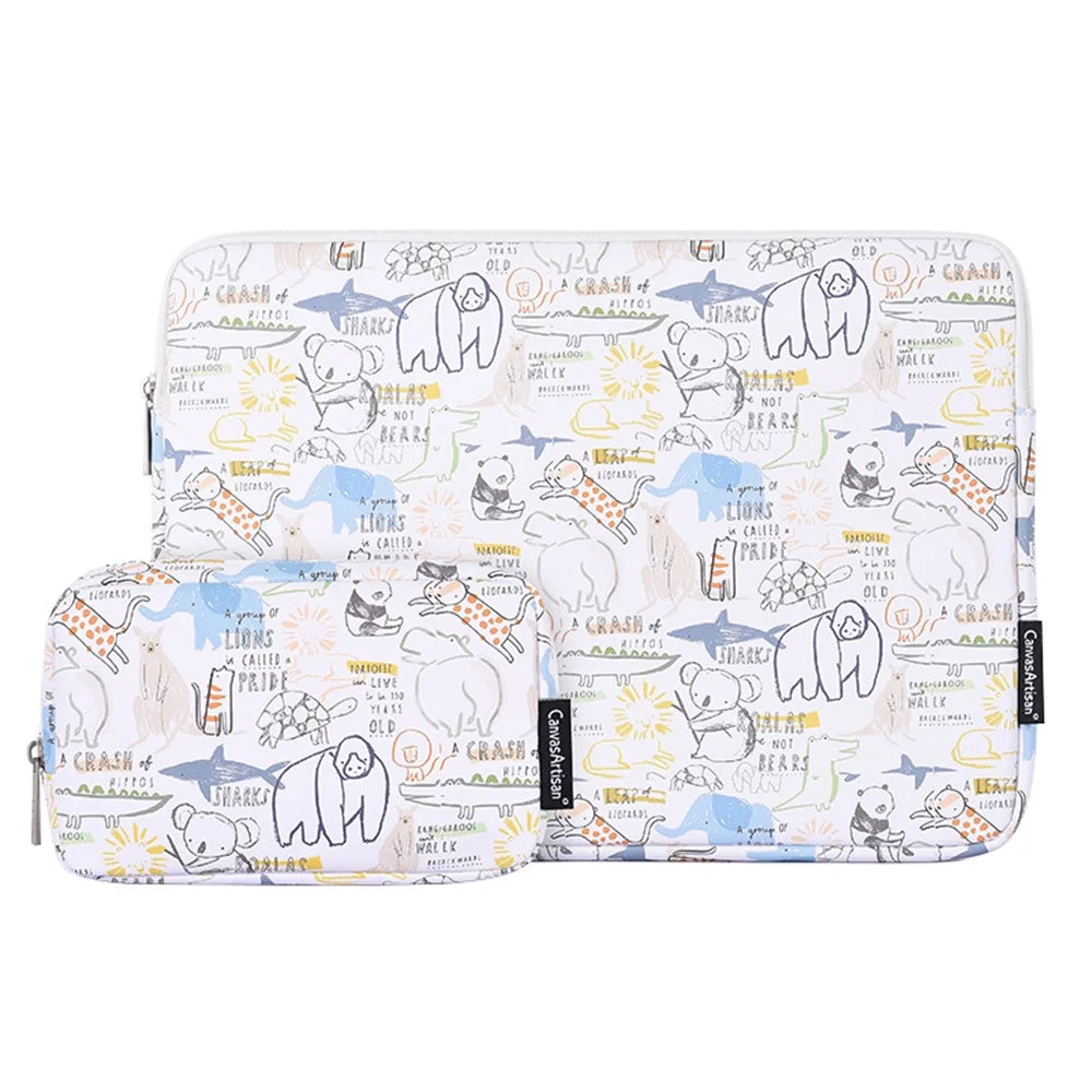 CANVASARTISAN G50-T0111 for 13-inch Laptop Cartoon Animal Pattern Notebook Sleeve Shockproof PU Carrying Bag + Small Bag Set - 1