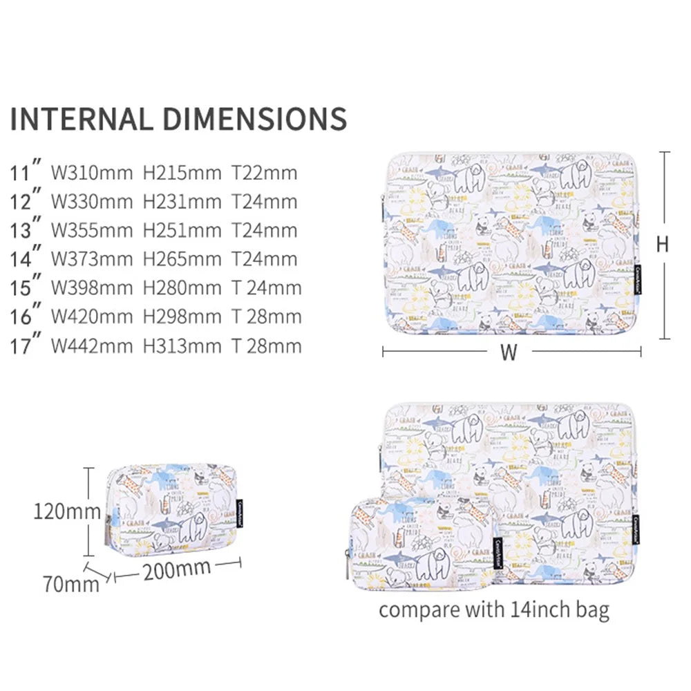 CANVASARTISAN G50-T0111 for 13-inch Laptop Cartoon Animal Pattern Notebook Sleeve Shockproof PU Carrying Bag + Small Bag Set - 4