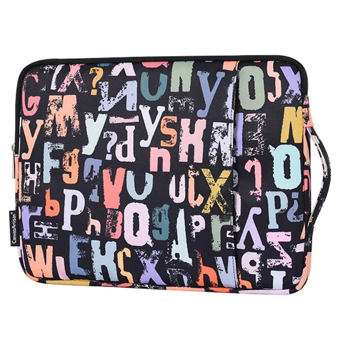 CANVASARTISAN H18-89 Soft Lining 12-inch Notebook Watercolor Letter Pattern Zipper Bag Laptop Handbag - 4