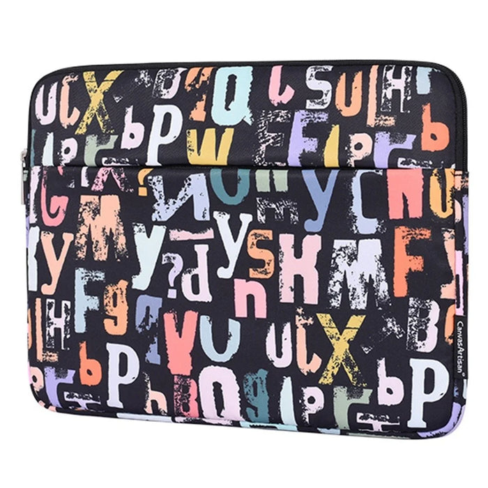 CANVASARTISAN H18-11 Soft Lining 12-inch Laptop Storage Pouch Watercolor Letter Pattern Zipper Notebook Bag - 2