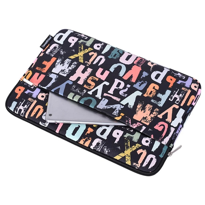 CANVASARTISAN H18-11 Soft Lining 12-inch Laptop Storage Pouch Watercolor Letter Pattern Zipper Notebook Bag - 4