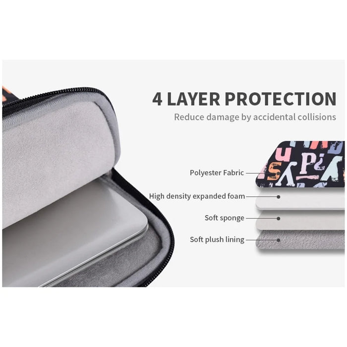 CANVASARTISAN H18-11 Soft Lining 12-inch Laptop Storage Pouch Watercolor Letter Pattern Zipper Notebook Bag - 5