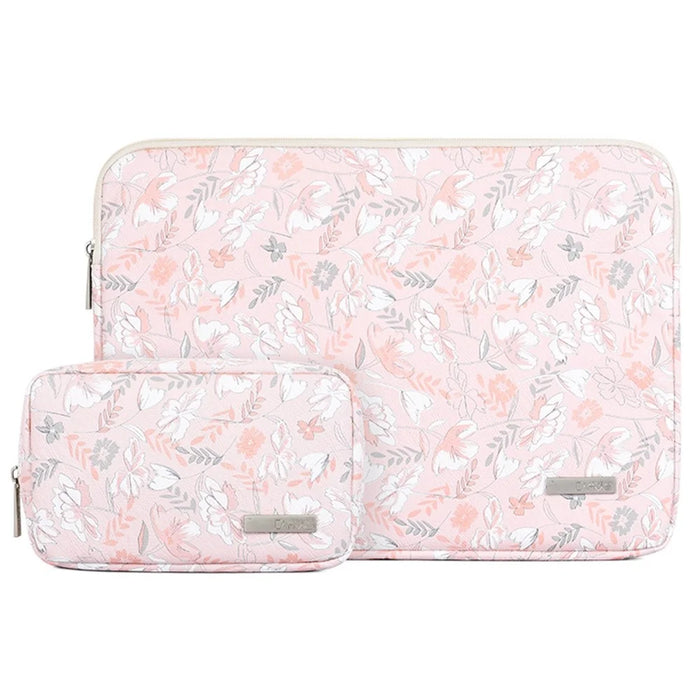 CANVASARTISAN G4-T0111 Flower Printed 14-inch Notebook Sleeve PU Leather Laptop Carrying Case with Small Bag - 1