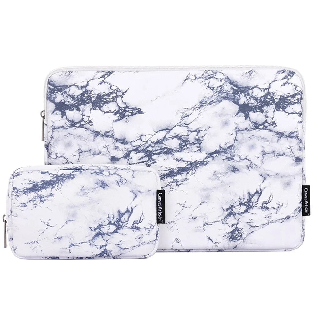 CANVASARTISAN H32-T0111 Marble Pattern Portable Slim Case for 15 inch Laptops Anti-Scratch Sleeve Bag Waterproof Notebook Carry Case with Small Bag - White - 1