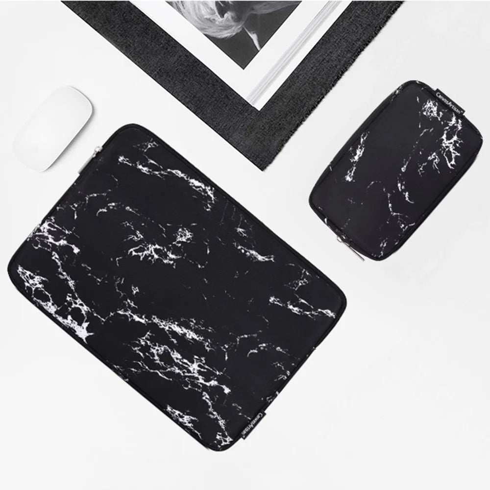 CANVASARTISAN H32-T0111 Marble Pattern Portable Slim Case for 15 inch Laptops Anti-Scratch Sleeve Bag Waterproof Notebook Carry Case with Small Bag - White - 4