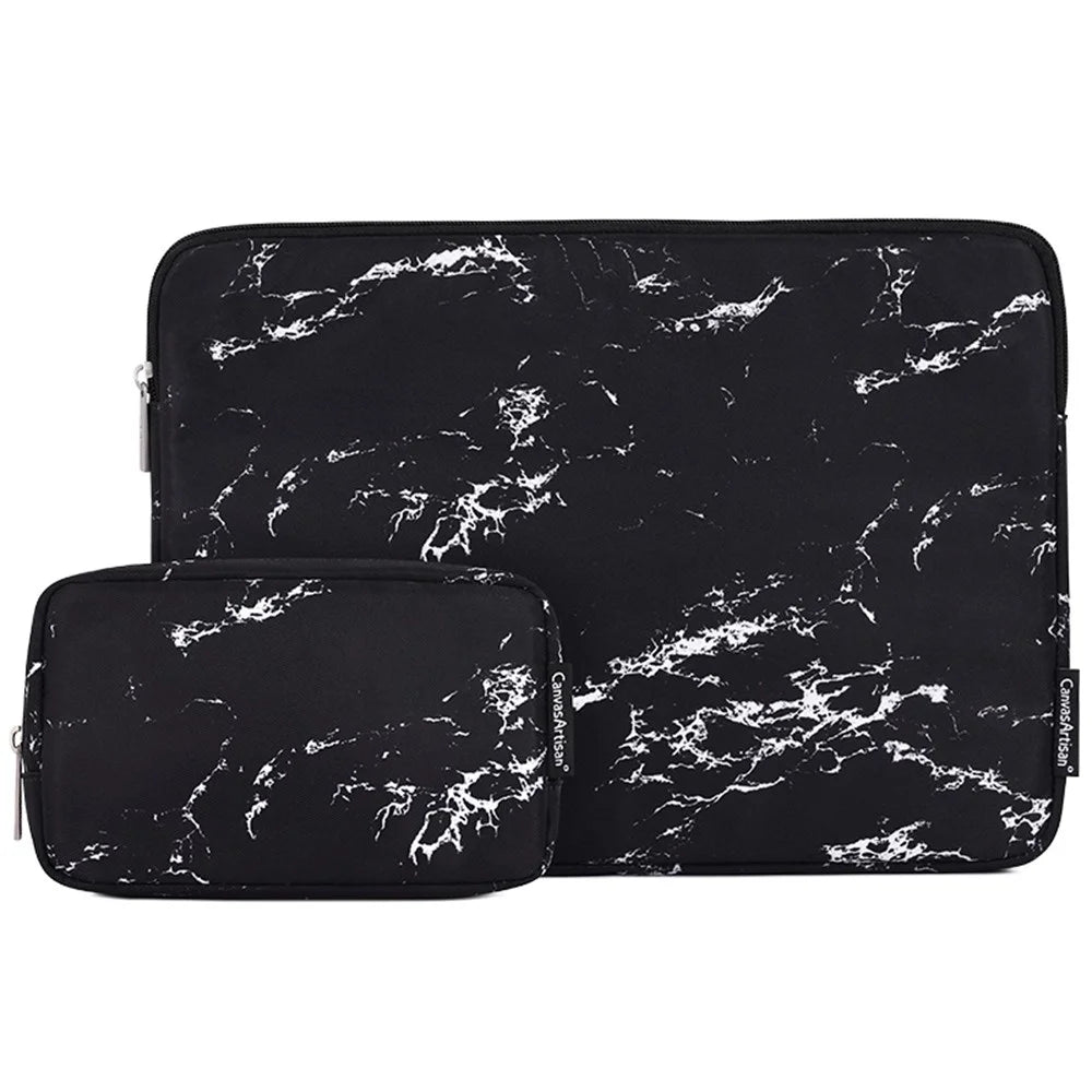 CANVASARTISAN H32-T0111 Marble Pattern Portable Sleeve Bag for 12 inch Laptops Anti-Scratch Carry Case Notebook Waterproof Slim Case with Small Bag - Black - 1