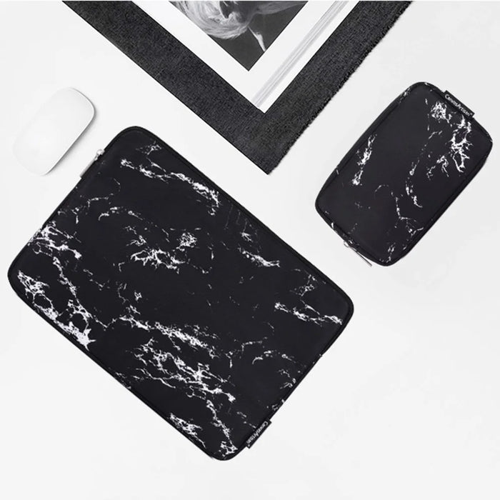 CANVASARTISAN H32-T0111 Marble Pattern Portable Sleeve Bag for 12 inch Laptops Anti-Scratch Carry Case Notebook Waterproof Slim Case with Small Bag - Black - 4