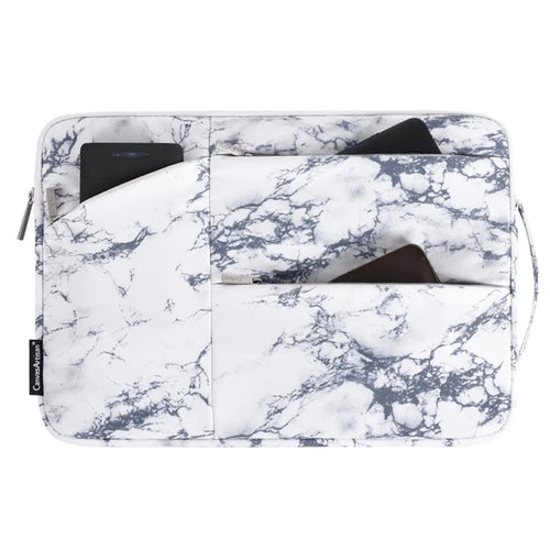 CANVASARTISAN H32-58 Marble Pattern Portable Sleeve Bag for 15 inch Laptops Anti-Scratch Slim Carry Case with 3-Pouches/Handle Strap Waterproof Notebook Bag - White - 1
