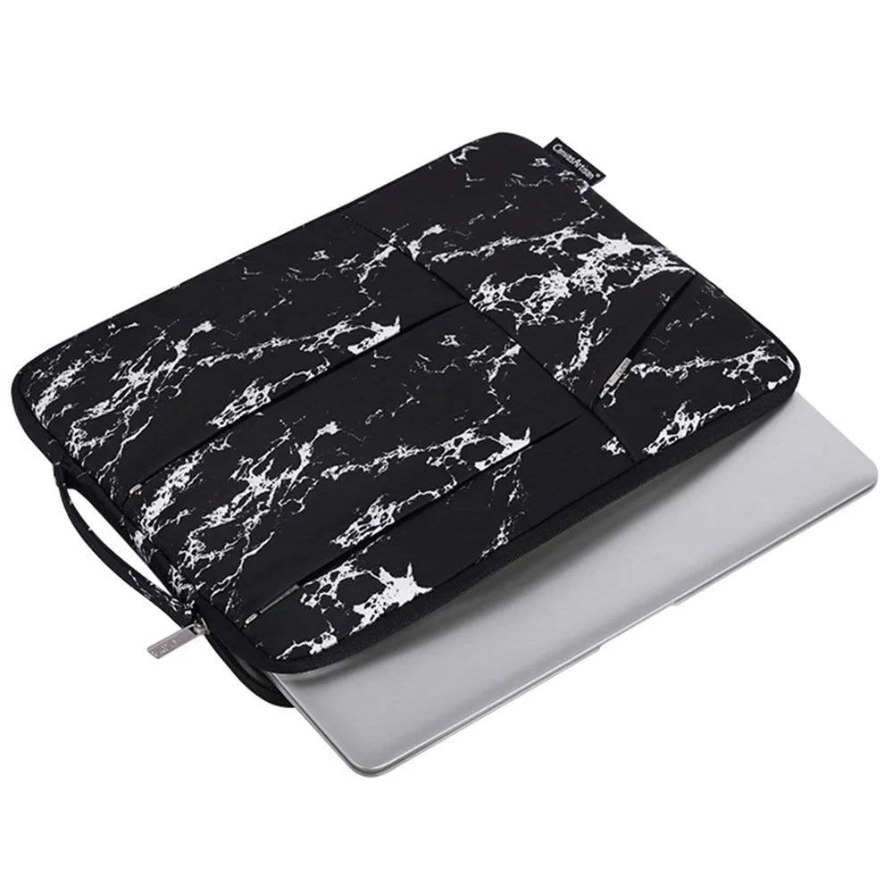 CANVASARTISAN H32-58 Marble Pattern Portable Sleeve Bag for 15 inch Laptops Anti-Scratch Slim Carry Case with 3-Pouches/Handle Strap Waterproof Notebook Bag - White - 3