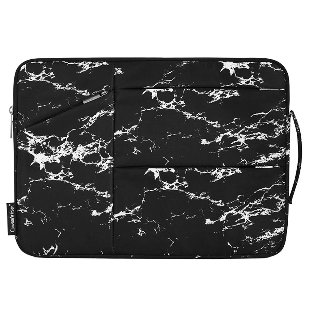 CANVASARTISAN H32-58 Anti-Scratch Marble Pattern Slim Case for 13 inch Laptops Portable Sleeve Bag with 3-Pouches/Handle Strap Notebook Waterproof Carry Case - Yellow/Black - 2