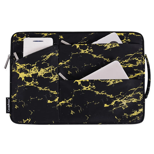 CANVASARTISAN H32-58 Marble Pattern Portable Slim Case for 12 inch Laptops Anti-Scratch Carry Case with 3-Pouches/Handle Strap Notebook Waterproof Sleeve Bag - Yellow/Black - 1