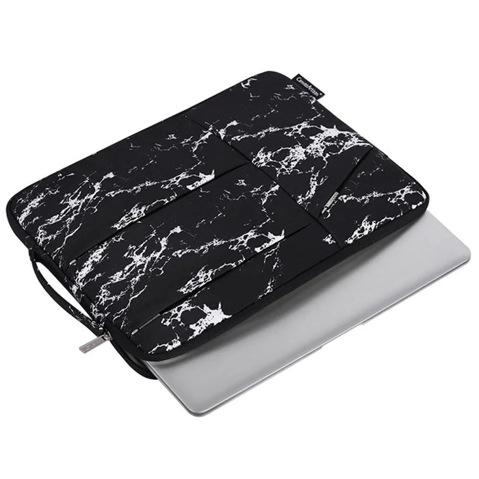 CANVASARTISAN H32-58 Marble Pattern Portable Slim Case for 12 inch Laptops Anti-Scratch Carry Case with 3-Pouches/Handle Strap Notebook Waterproof Sleeve Bag - Yellow/Black - 3