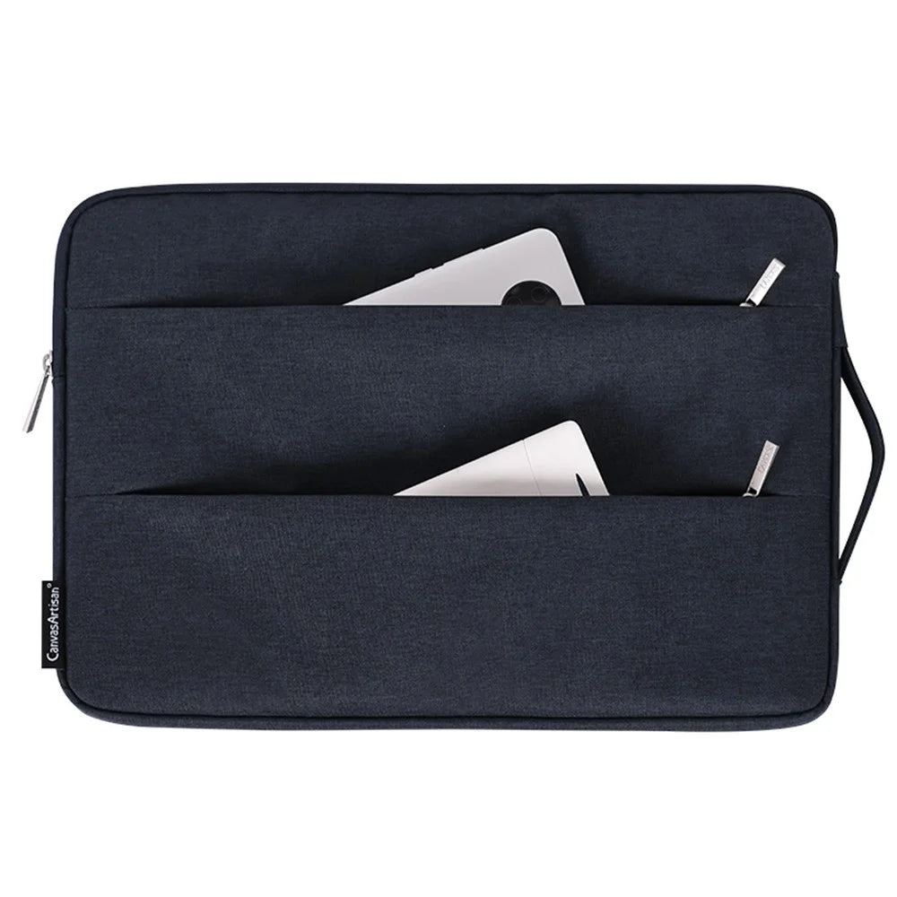 CANVASARTISAN L25-88 Scratch Resistant Sleeve Bag for 15 inch Laptops Portable Slim Case with Dual Pouch/Handle Strap Notebook Shockproof Carry Case - Navy Blue - 2