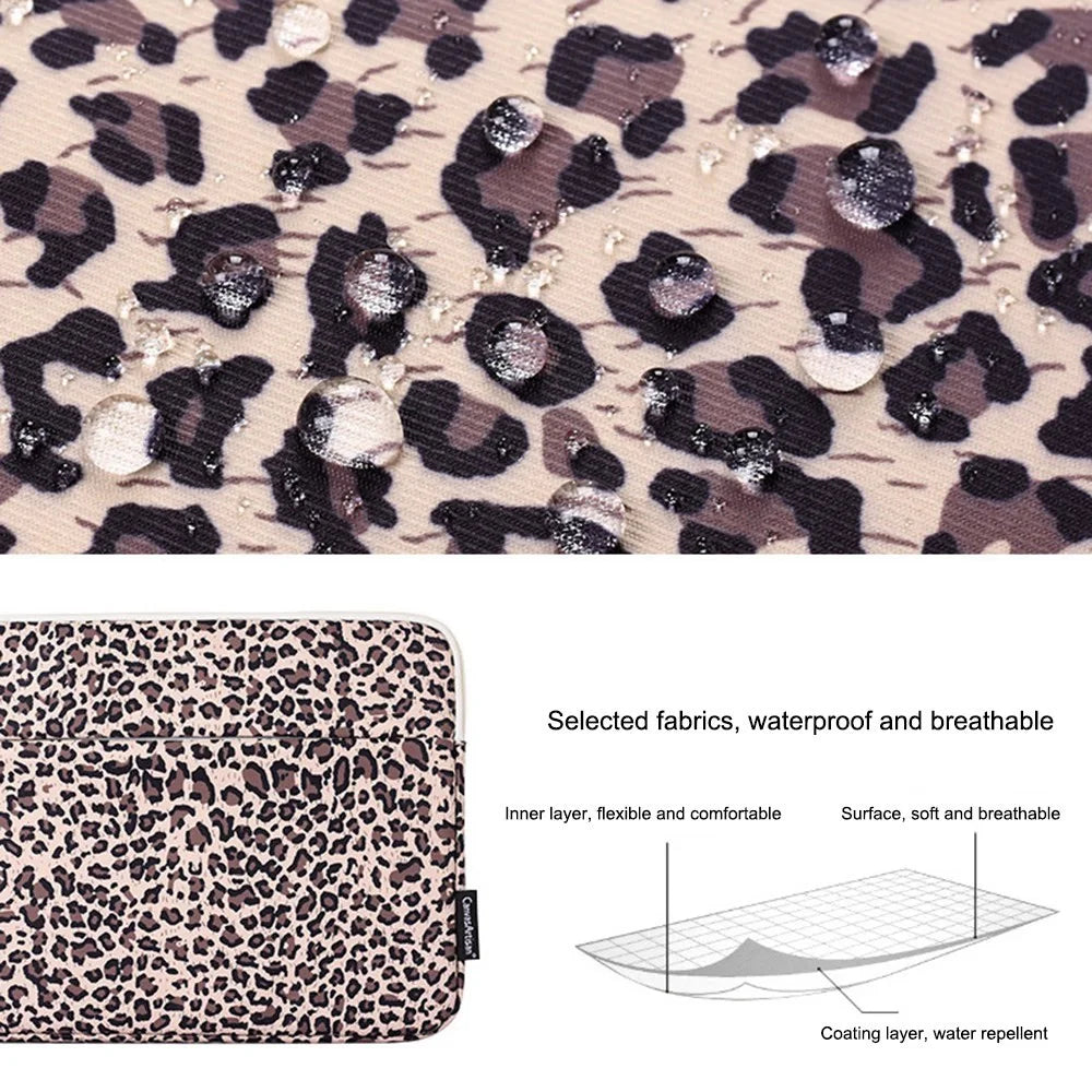 CANVASARTISAN H31-11 Scratch Resistant Carry Case for 12-inch Laptops Portable Slim Bag Shockproof Leopard Printed Waterproof Sleeve Bag - Pink - 7