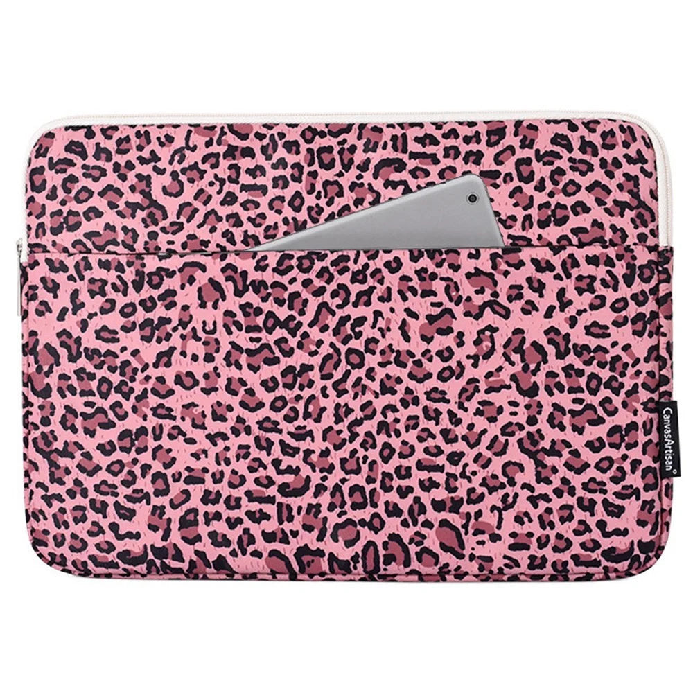 CANVASARTISAN H31-11 Portable Sleeve Bag for 14-inch Laptops Shockproof Carry Case Water Resistant Slim Bag with Leopard Printed - Pink - 1