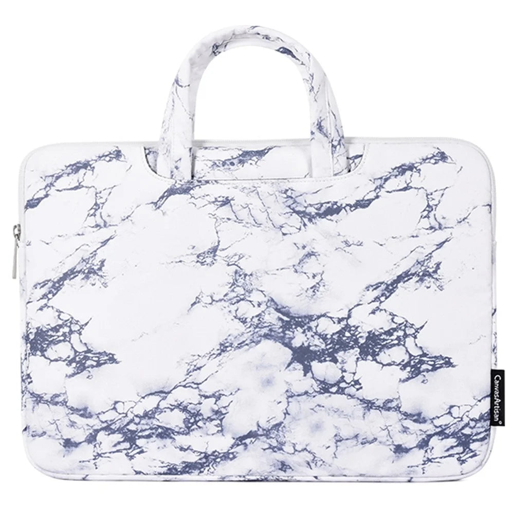 CANVASARTISAN H32-B01 14-inch Notebook Handbag Marble Pattern Shockproof Laptop Bag Case - White - 1