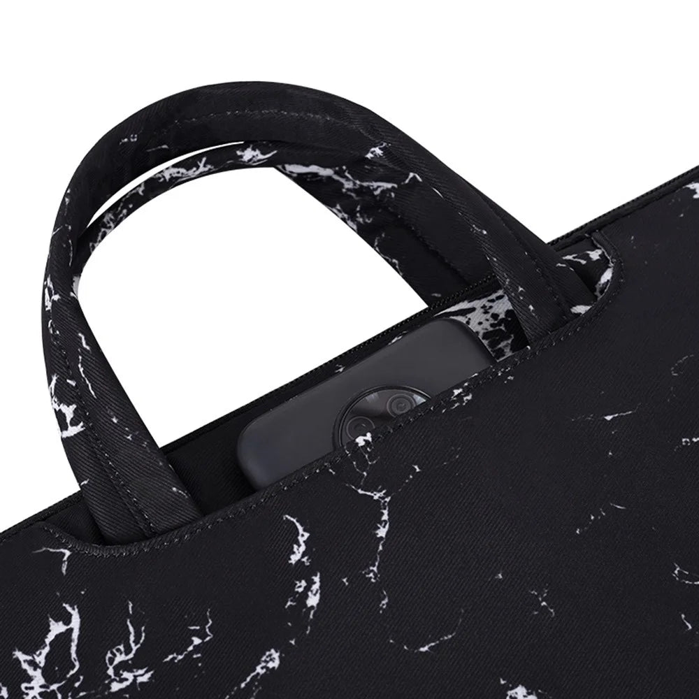 CANVASARTISAN H32-B01 Marble Pattern 13-inch Laptop Carrying Bag Marble Pattern Notebook Handbag - Black - 6