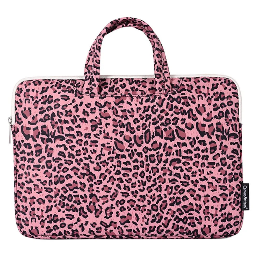 CANVASARTISAN H31-B01 13" Leopard Printing Pattern Laptop Sleeve Zipper Closure Sturdy Handle Notebook Computer Cover Bag - Pink - 1