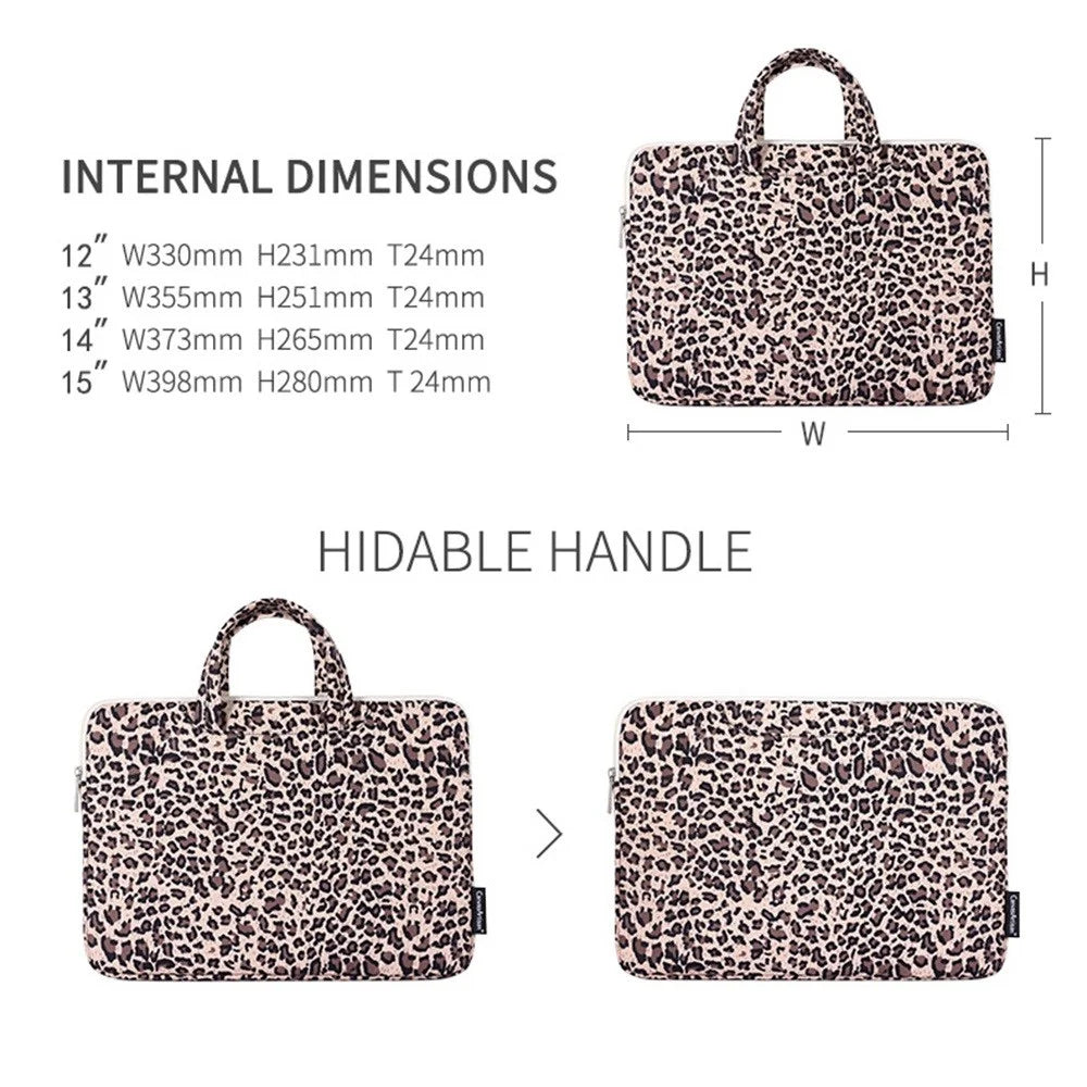 CANVASARTISAN H31-B01 13" Leopard Printing Pattern Laptop Sleeve Zipper Closure Sturdy Handle Notebook Computer Cover Bag - Pink - 6