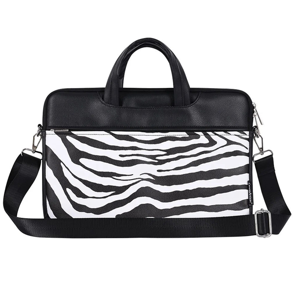 CANVASARTISAN G33-C24 13 inch Laptop Shoulder Bag for MacBook PU Leather Zebra Pattern Zipper Pocket Notebook Computer Pouch Sleeve - 2