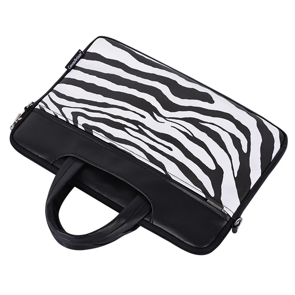 CANVASARTISAN G33-C24 13 inch Laptop Shoulder Bag for MacBook PU Leather Zebra Pattern Zipper Pocket Notebook Computer Pouch Sleeve - 4