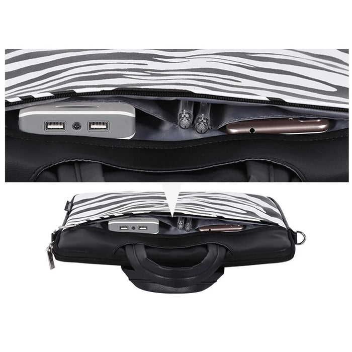 CANVASARTISAN G33-C24 13 inch Laptop Shoulder Bag for MacBook PU Leather Zebra Pattern Zipper Pocket Notebook Computer Pouch Sleeve - 7