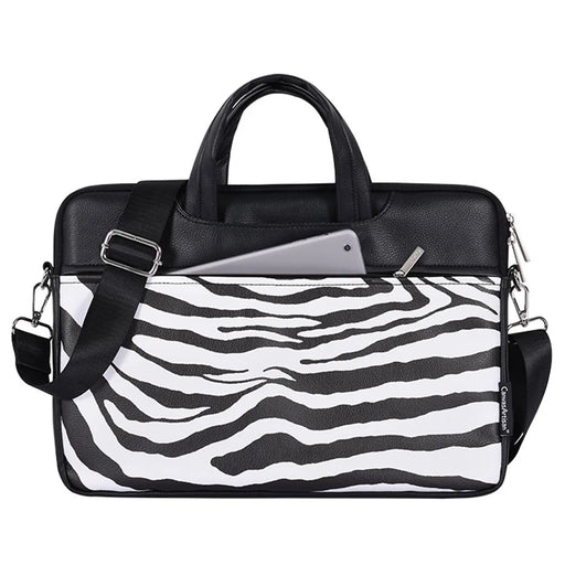 CANVASARTISAN G33-C24 14 inch Laptop Sleeve Bag for MacBook MateBook D Zebra Pattern PU Leather Zipper Pocket Notebook Computer Carrying Bag Messenger Bag - 1