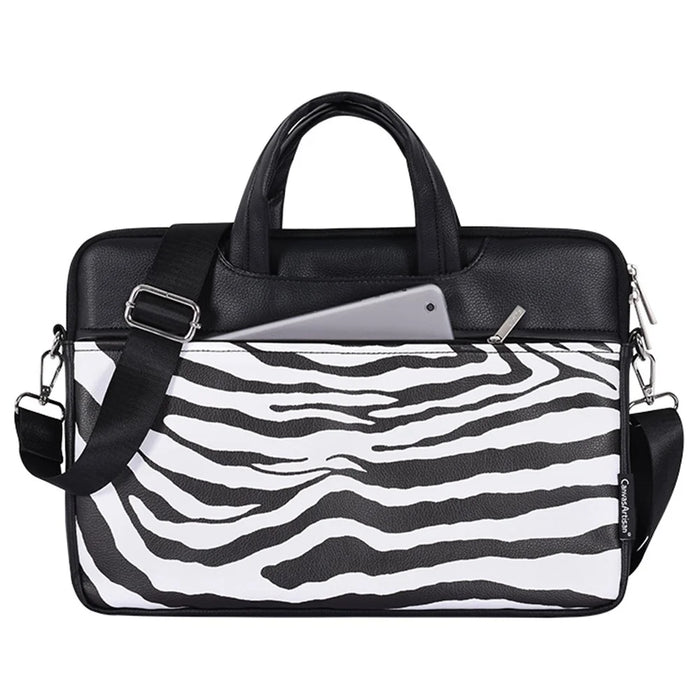 CANVASARTISAN G33-C24 15 inch PU Leather Laptop Hand Bag for Mi Game Zebra Pattern Zipper Pocket Notebook Computer Pouch Soft Lining Sleeve Case - 1