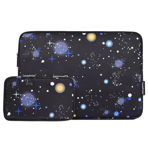 CANVASARTISAN H16-T0121 11-inch Laptop Tablet PU Leather Sleeve Starry Sky Pattern Notebook Zipper Bag with Small Bag - 1