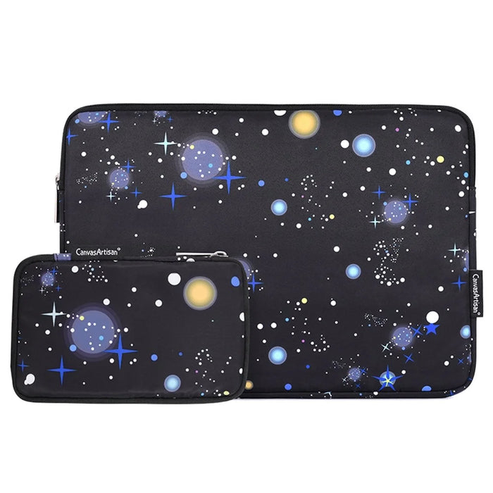 CANVASARTISAN H16-T0121 11-inch Laptop Tablet PU Leather Sleeve Starry Sky Pattern Notebook Zipper Bag with Small Bag - 1