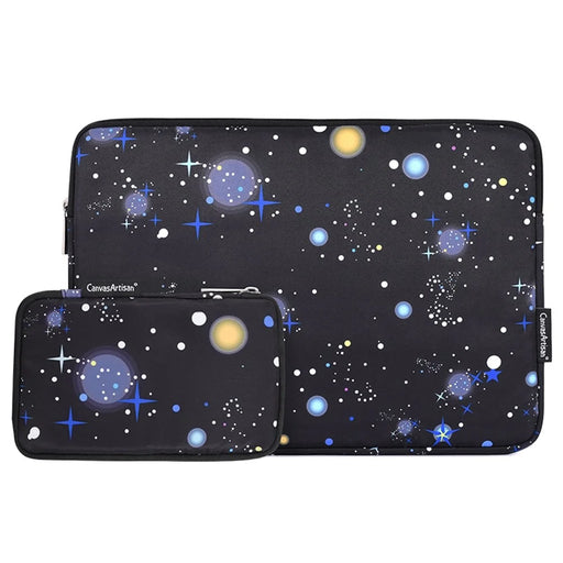 CANVASARTISAN H16-T0121 Starry Sky Pattern 13-inch Laptop Sleeve PU Leather Zipper Notebook Carrying Case with Small Bag - 1