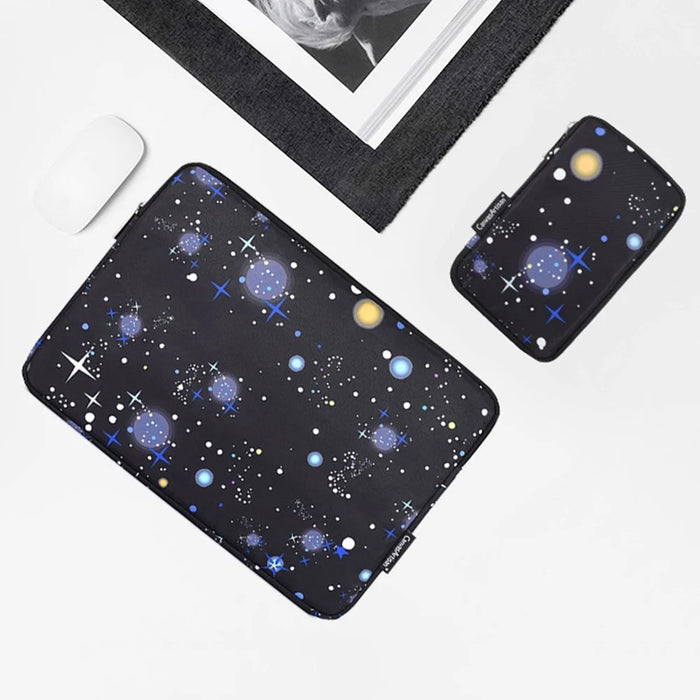CANVASARTISAN H16-T0121 2Pcs/Set 14-inch Notebook Carrying Bag with Small Bag Starry Sky Pattern Anti-collision PU Laptop Sleeve - 4