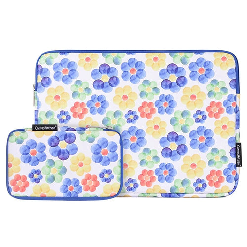CANVASARTISAN G51-T0121 Big Flower Watercolor Painting 11-inch Laptop PU Protective Sleeve Zipper Bag + Small Bag Set - 1