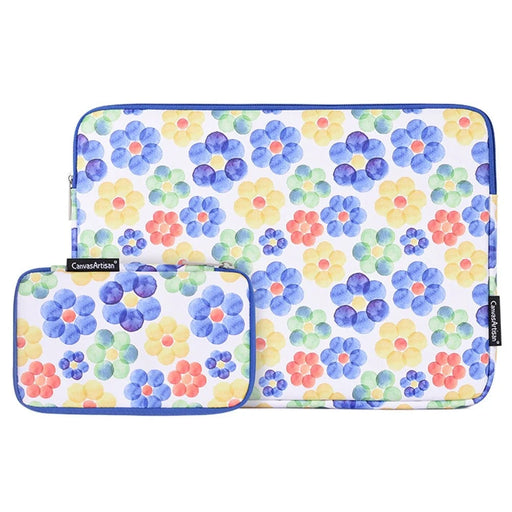 CANVASARTISAN G51-T0121 2Pcs/Set 14-inch Notebook Carrying Bag with Small Bag Big Flower Watercolor Painting Ultra Thin PU Laptop Sleeve - 1