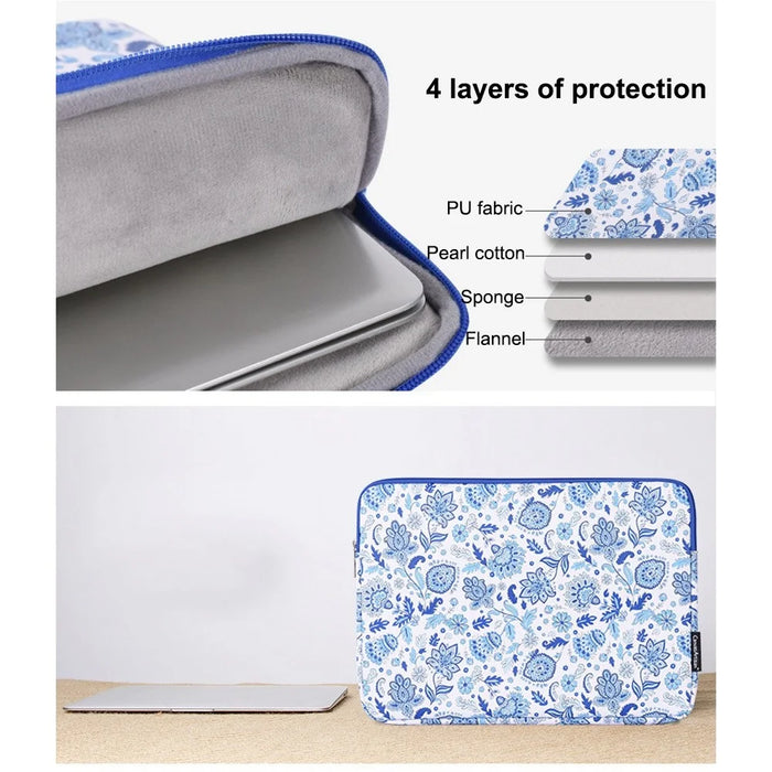 CANVASARTISAN G54-01 Flower Pattern Printed Anti-drop Sleeve Bag for 11-inch Laptops Portable PU Leather Carry Case Shockproof Storage Bag - 6