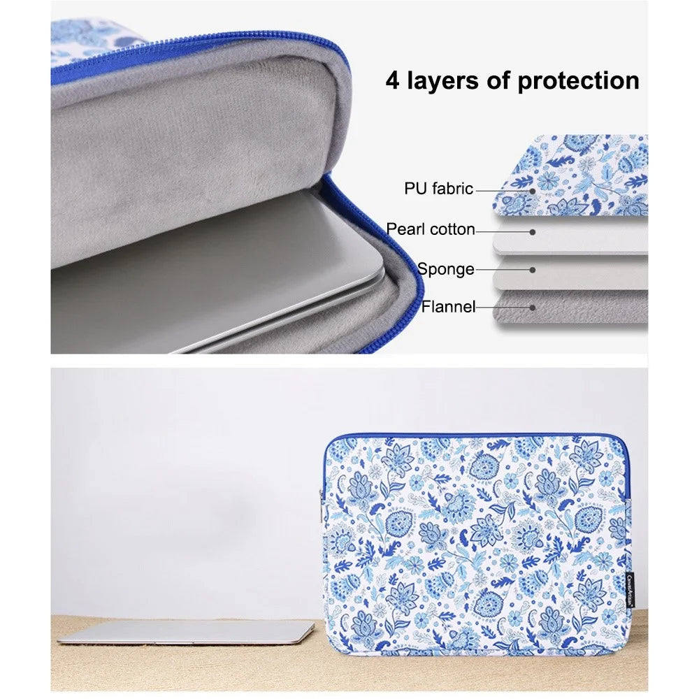 CANVASARTISAN G54-01 Flower Pattern Printed Anti-scratch Sleeve Bag for 12-inch Laptops Shockproof PU Leather Carry Case Portable Storage Bag - 6